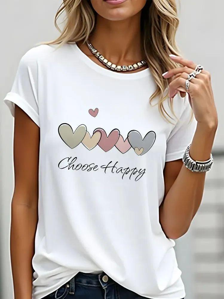 Fashion T-shirt Cute Flowers Graphic Printed Female T Shirt Casual Harajuku Crew Neck Ladies Tops S