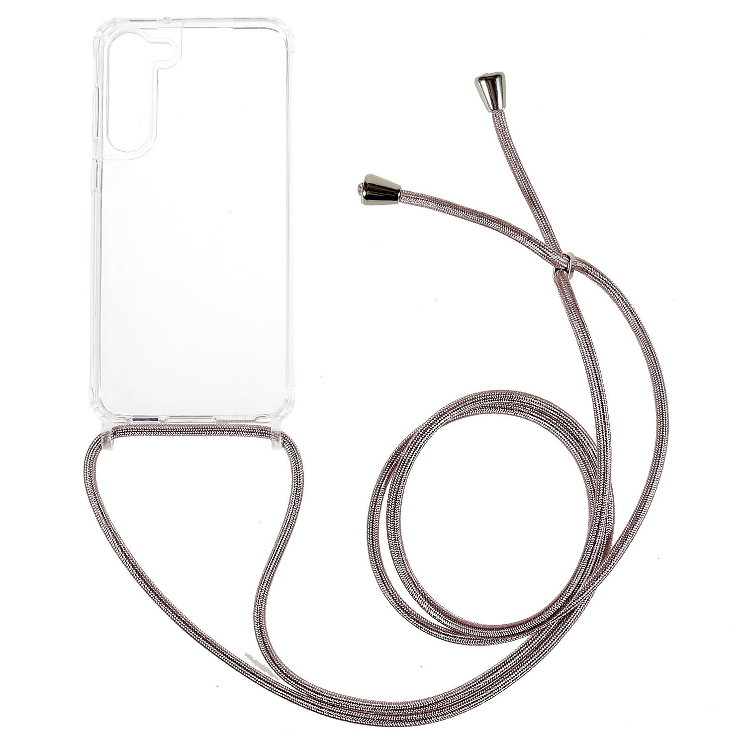 

For Samsung Galaxy S23+ Clear Phone Case Long Lanyard TPU+Acrylic Protective Cover Rose Gold