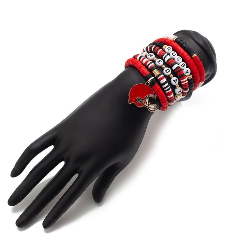 Versatile Unisex Football Charm Letter Beaded Bracelet Elastic Band Handchain for Everyday Wear Street Hand Jewelry