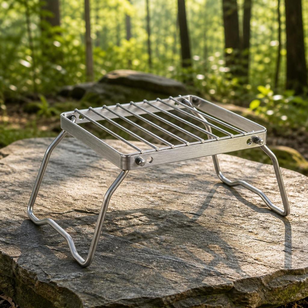 Compact Foldable Camping Burner Rack | Folding Campfire Grill, Space-Saving,