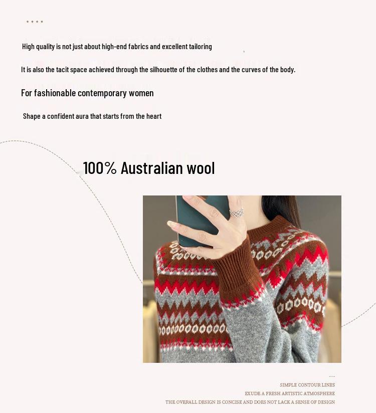 Wool Argyle Ethnic Style Retro Color Block Sweater & Long Pants Set for Women - Autumn/Winter Fashion