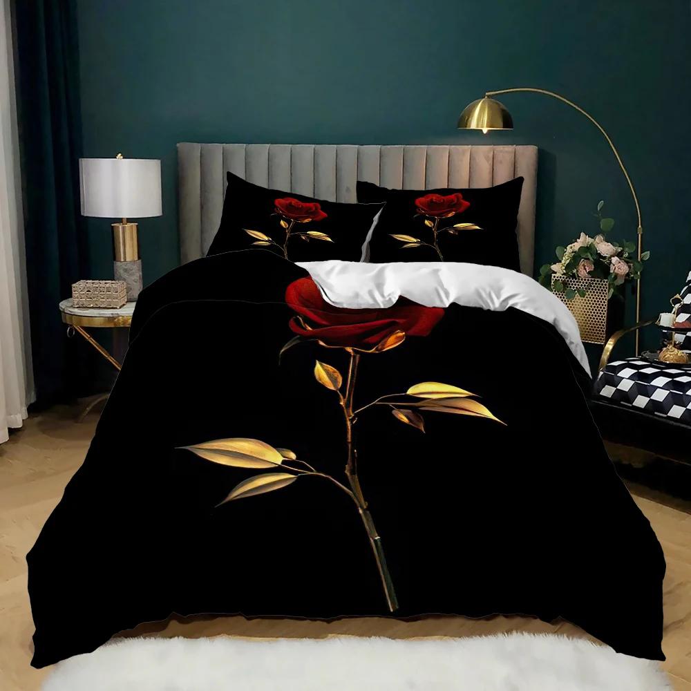Rose Floral Duvet Cover Queen Twin King Size Romantic Flower Bedding Set for Kids Boys Girls Luxury Valentine's Day Bedding Set