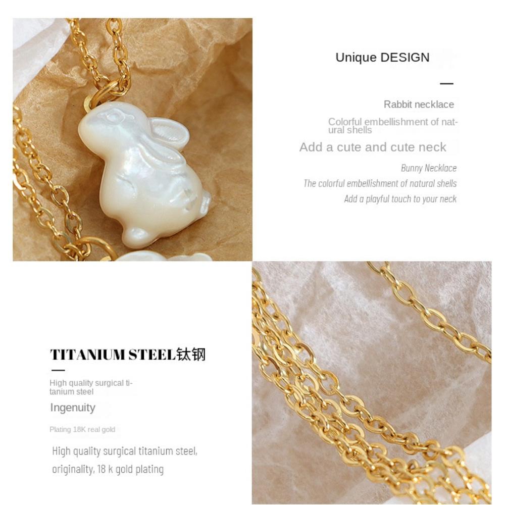 Titanium Rabbit Pendant Necklace Rabbit Shape Sweater Chain Necklace Moon Rabbit Necklace  Gift