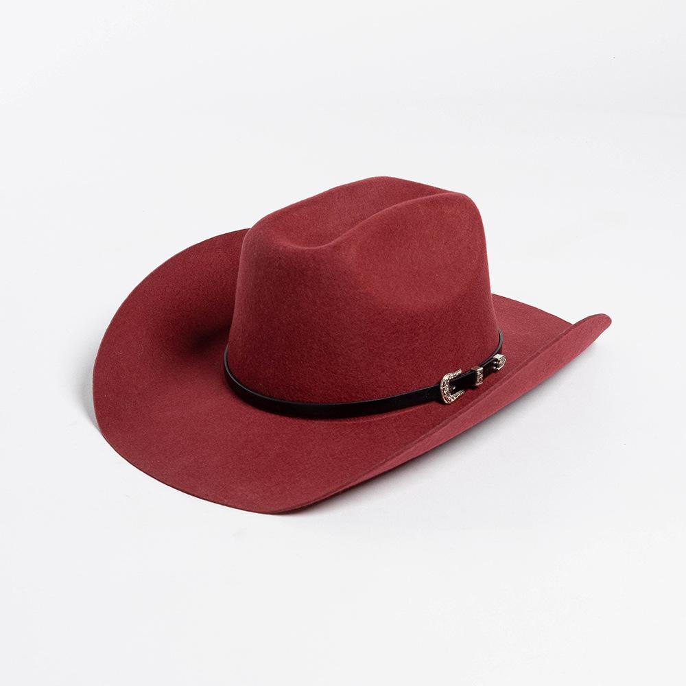 Europe, America, Autumn and Winter New Fashion Casual Belt Buckle Upturned Edge Big Brim Wool Felt Denim Hat Outdoor Warm Top Hat Tide