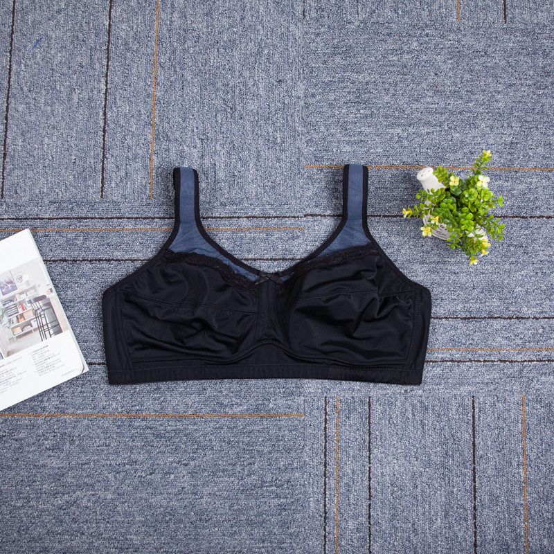 

85-90abcdefg Fashion Large Size without Steel Ring Ultra-Thin Full Cup Bra Mesh Quick-Drying Intimates Natural-looking 85B Black Blue