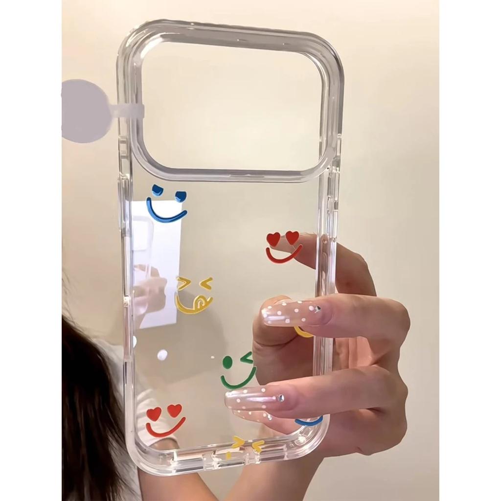 Simple and Personalized Colored Smiley Face, Suitable for Apple 17Pro/16Promax Mobile Phone Case IP15 Space Case 14 Transparent.