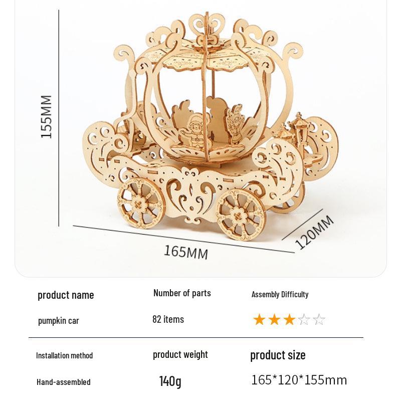 3D Wooden Puzzle: DIY Train, Carousel, Ferris Wheel, Pumpkin Carriage & Sailing Ship Models