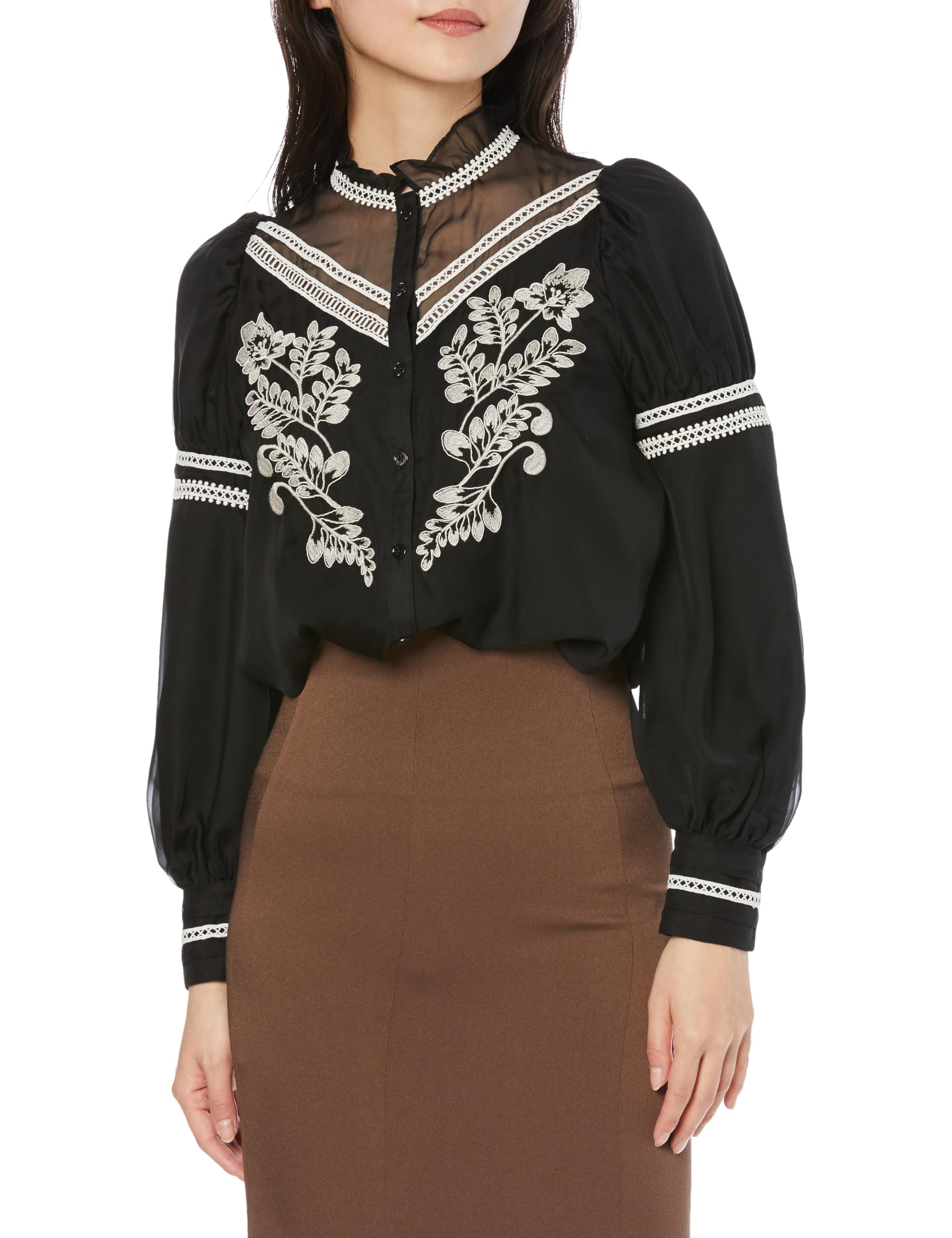 

Snidel Embroidered Lace Blouse Black Women s SWFB235081, чёрный