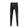 Women's High Waist Black PU Leather Motorcycle Pants, Winter Plus Size Elastic Pencil Leggings with Velvet Lining