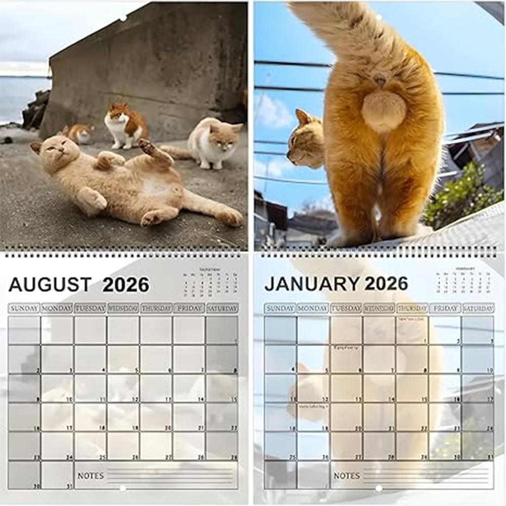 Humorous 2026 Cat Butt Calendar 12 Monthly Funny Cat Tail Wall Calendar Family Planner Scheduling Tool For Living Room Bedroom