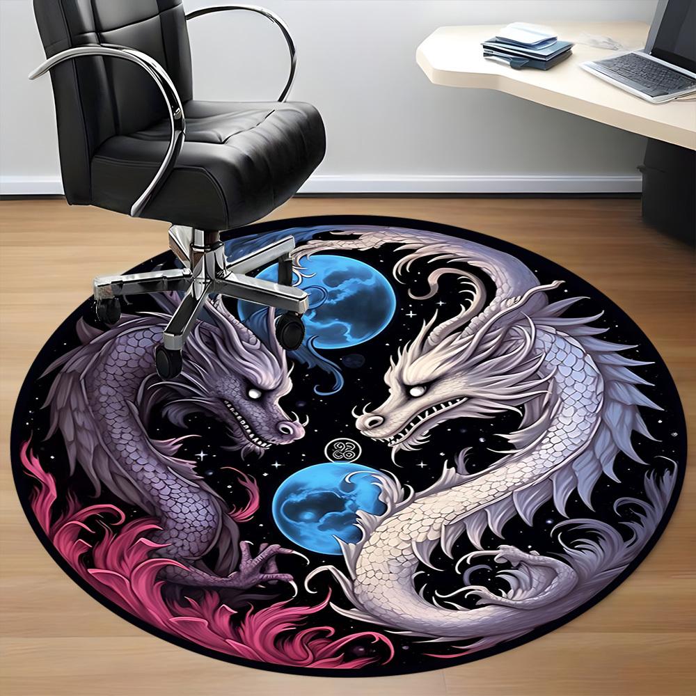 1pc Dragon Yin Yang Chair Carpet for Office, Round Non Slip Durable Large Size Office Carpet, Suitable for Office