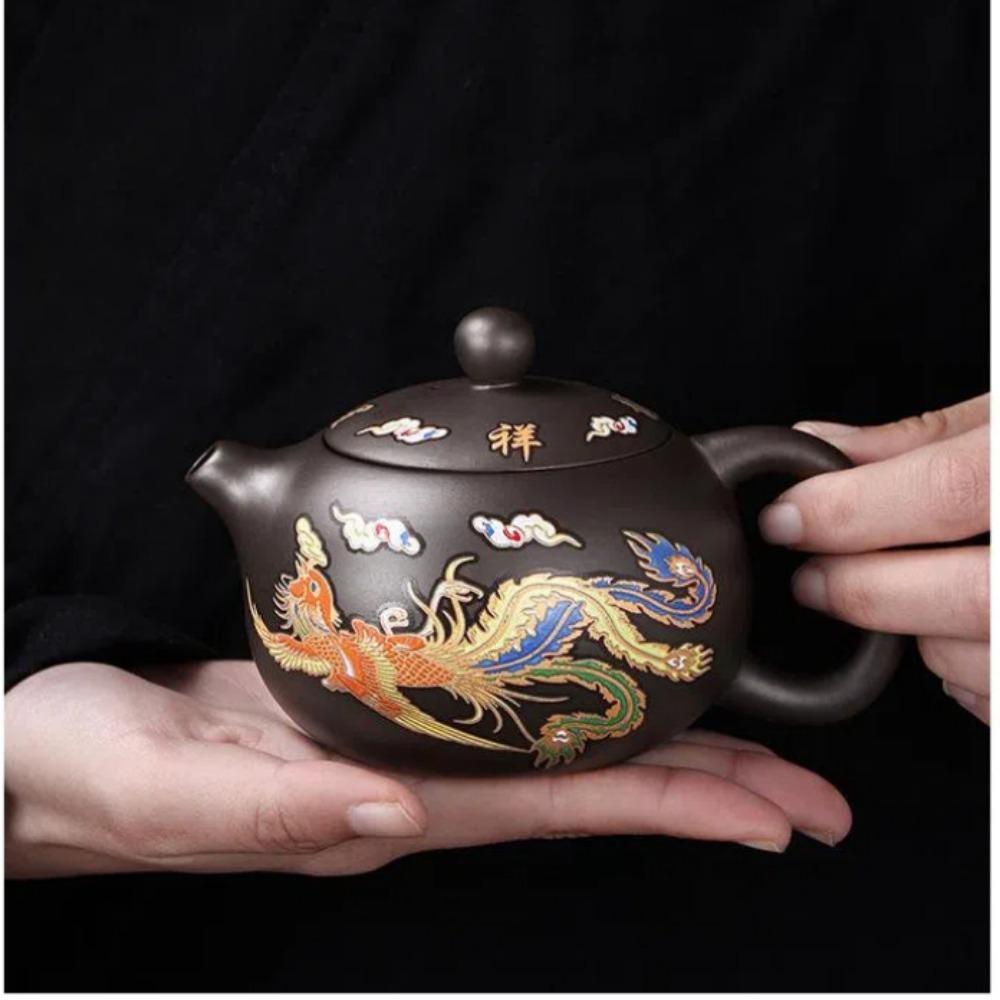 Ceramic Purple Clay Teapot Color-changing Hand-made Teapot Tea Cup Set Dragon and Phoenix Design Infuser Teapot Tea Maker