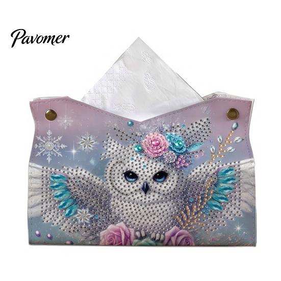 Set Pittura con Gemme Fatto a Mano Fai da Te Diamond Painting Scatola Portatovaglioli in Tessuto, Portapenne in Pelle per Desktop Rilassante, Artigianato Ricamo con Strass 5D