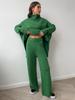 Completo Invernale da Donna in Maglia a 2 Pezzi Maglione Collo Alto Oversize Largo Pantaloni a Gamba Larga Caldo Outfit Casual