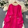 French Vintage Evening Dress Elegant Asymmetrical Ruffle O Neck Long Sleeve Lace Up Spliced Chic High Street Autumn Clothing