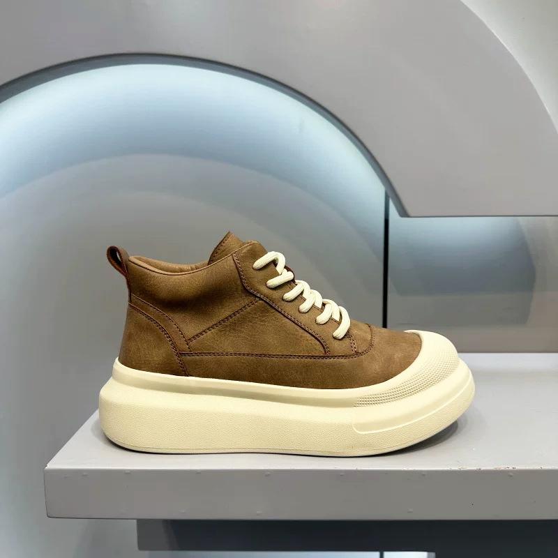 Autumn and Winter Velvet Retro Thick-soled Casual Leather Surface Lace-up Trendy Shoes Premium Sense Zmd