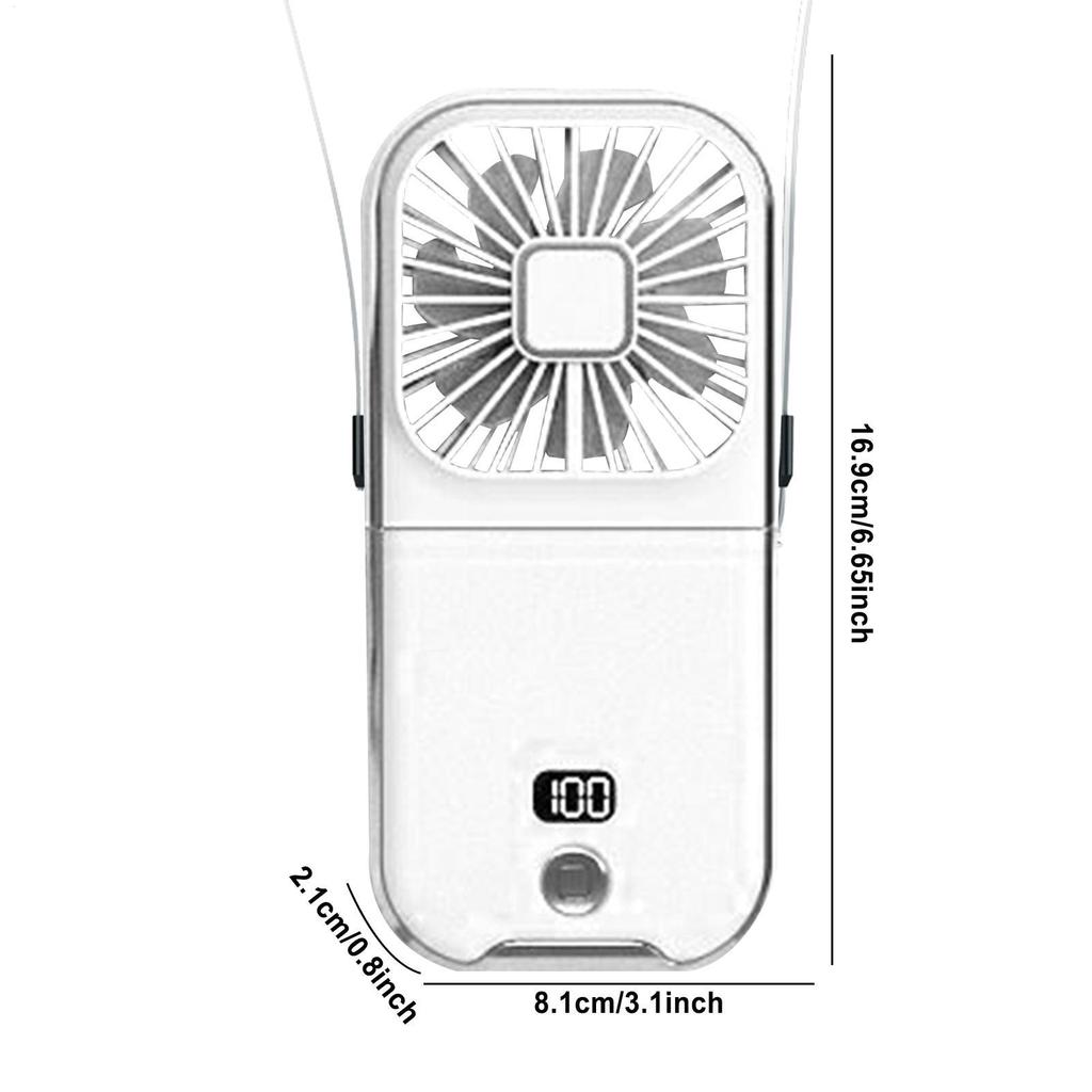 USB Rechargeable Handheld Fan Multi-purpose Hanging Neck Fan Silent 4 Modes Battery Powered Fan With Display For Travel