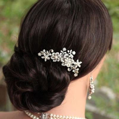 Horquilla para el pelo con flores incrustadas con perlas de imitación de diamantes de imitación, accesorio para novia y boda