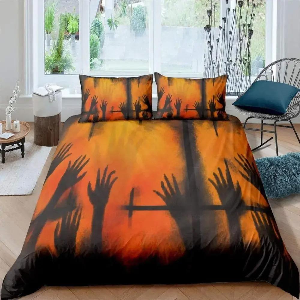 Halloween Tree Bedding Set Queen King Horror Theme Comforter Cover Gothic Spooky Twin Full Duvet Cover Branches Grey Quilt Cover