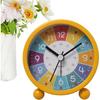 Learning Clock for Kids, Small Yellow Metal Analog Alarm Clock for Children's Time Learning, Suitable for Boys and Girls