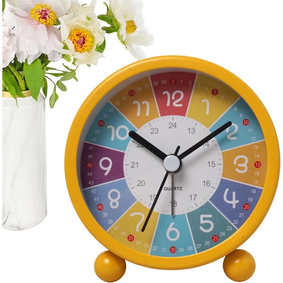 Learning Clock for Kids, Small Yellow Metal Analog Alarm Clock for Children's Time Learning, Suitable for Boys and Girls