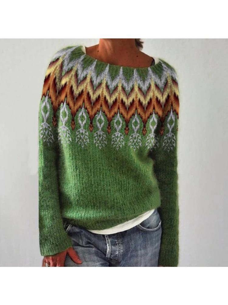 Women's Sweater Round Neck Colour Blocked Loose Fashion Pullover Knitwear Luxurious Relaxed-fit Slimming and Versatile Top