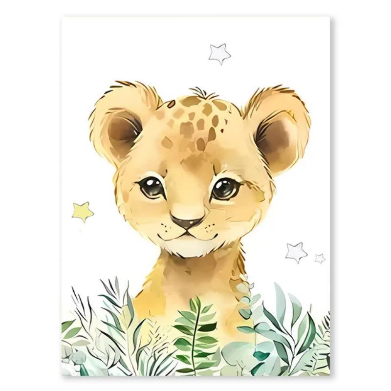 Forest Baby Personalized Name Green Canvas Painting Cartoon Animals Poster Children's Bedroom Wall Art Print Picture Room Decor