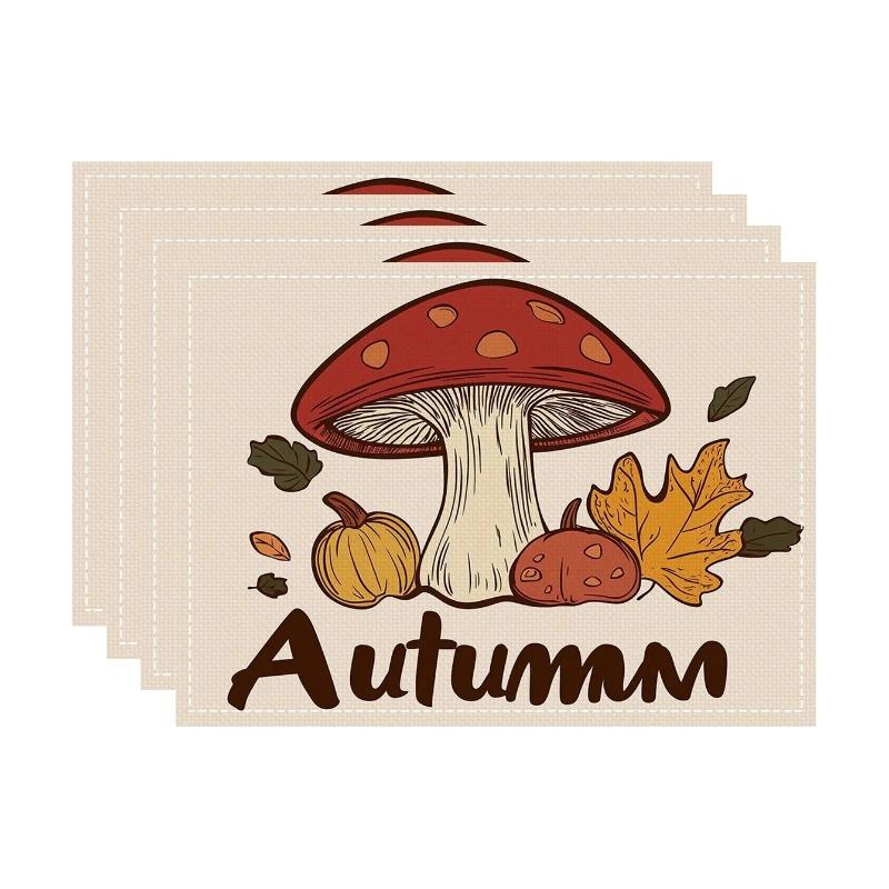 4/6/8pcs Thanksgiving Pumpkin Leaf Turkey Autumn Linen Placemat Square Table Mats for Autumn Party Festival Kitchen Decoration