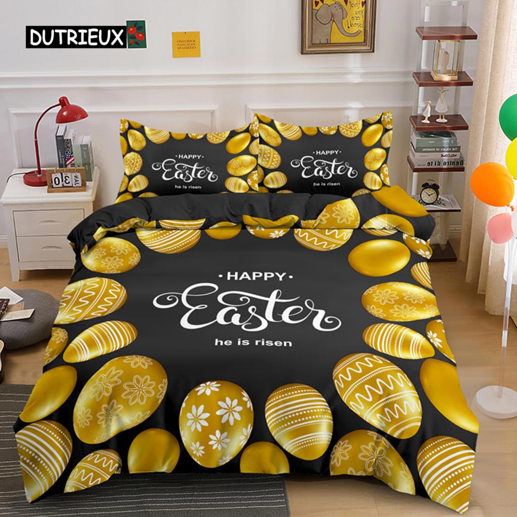 Frohe Ostern Ei Hase Königin Bettbezug Cartoon Lieblich Häschen Bettwäsche Set Haustier Tier Bettdecke Polyester Steppdeckenbezug