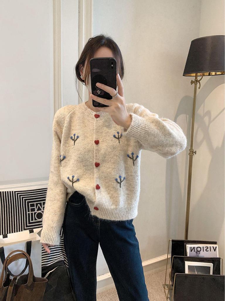 Exquise Retro Gebreid Vest met Liefdeshartknoop voor Dames