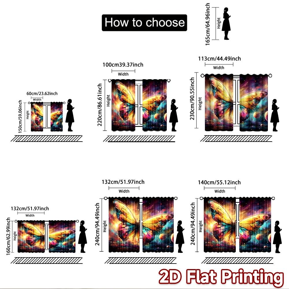 2D Flachdruck 2 Stück Szenenvorhänge Kosmischer Schmetterling Galaxie Weltraum Digitalbedruckte Polyester Vorhänge Festlicher Feiertagsgebrauch für