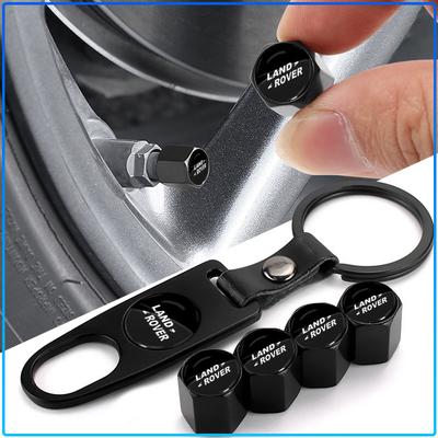 Fashion Car Tire Valve Caps with Car Badge Keyring Keychain Set For Freelander 2 L2 L319 L462 LF Range Sport Evoque L322 Discovery 2 3 4 5