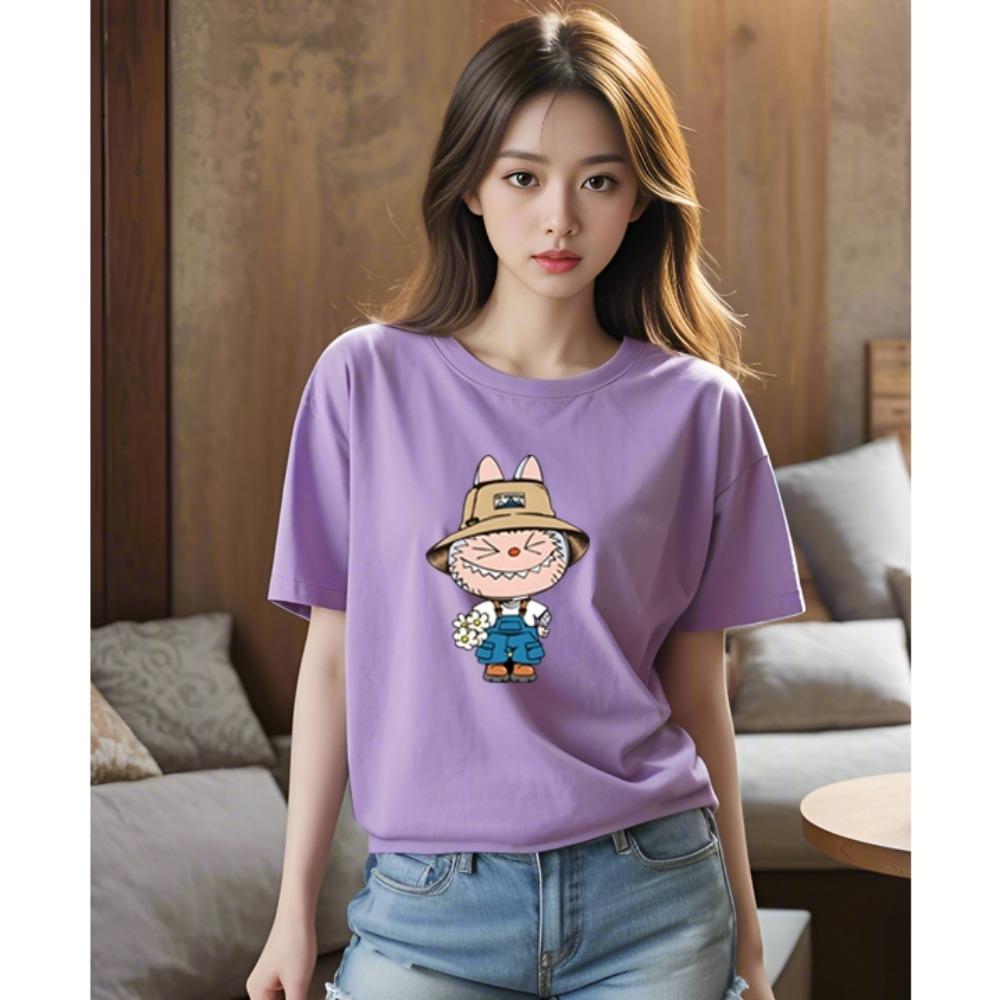 LABUBU 3D Printed Round Neck Short-sleeved Casual Loose Women's T-shirt