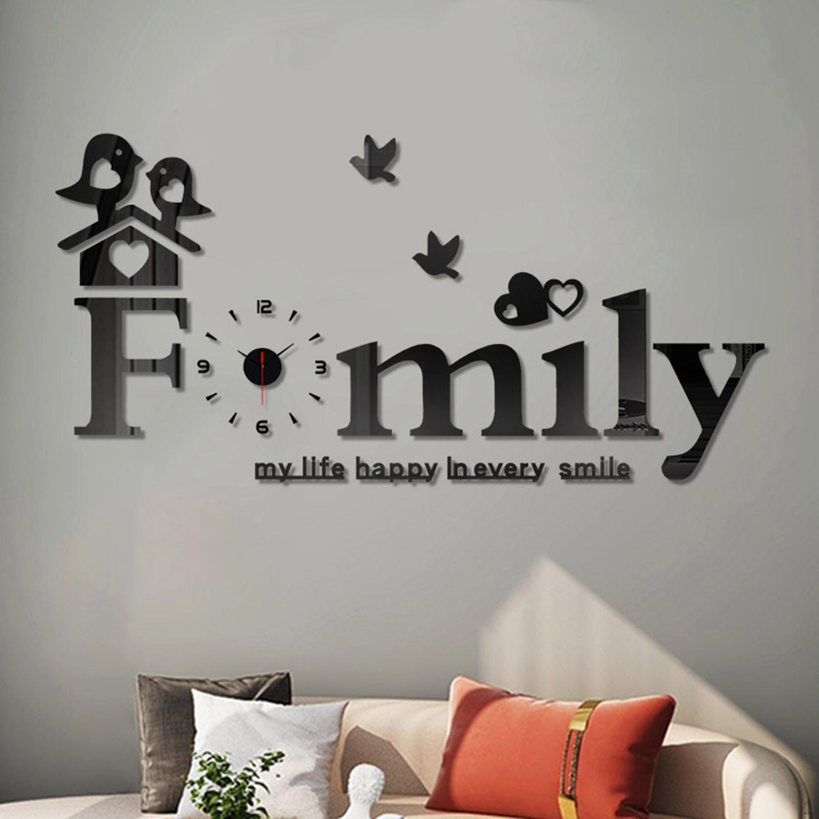 

Акриловый семейный декор DIY настенные часы украшения регулируемый размер безрамный для спальни Black Numbers