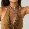 Ingemark 3Pcs/Set Ethnic Cactus Cowboy Hat Cross Pendant Choker Necklace for Women Boho Adjustable Chain Party Neck Jewelry Gift