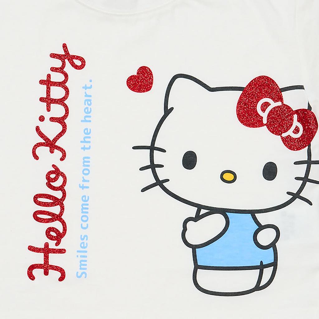 Sanrio Kids Hello 826804 Short-Sleeve T-Shirt, Kitty, White, 90cm,