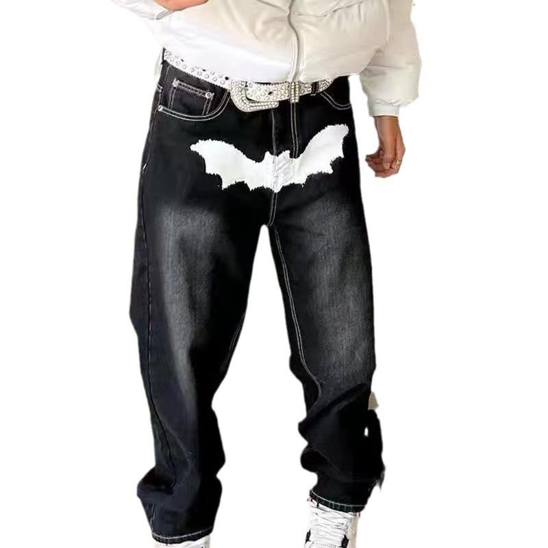 Bedruckte Jeans Herren High Street Fashion Locker Gerade Weitbeinige Hosen
