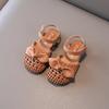 Summer Children Sandals Braided Hollow-out Bowtie Girl's Sliders 21-30 Toddler Cover Toe Beige Khaki Stylish Hook-loop Kids Shoe