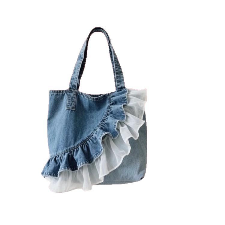 Nová Móda Univerzální Džínová Krajka Velkokapacitní Taška přes Rameno Dámská Prémiová Dojížděcí Přenosná Taška