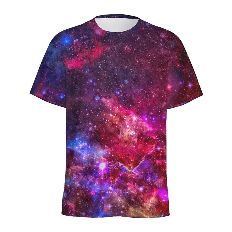 Men's 3D Printed Galaxy Space T-Shirt Colorful Starry Sky Pattern Loose Short Sleeve Round Neck Summer Street Tee Top