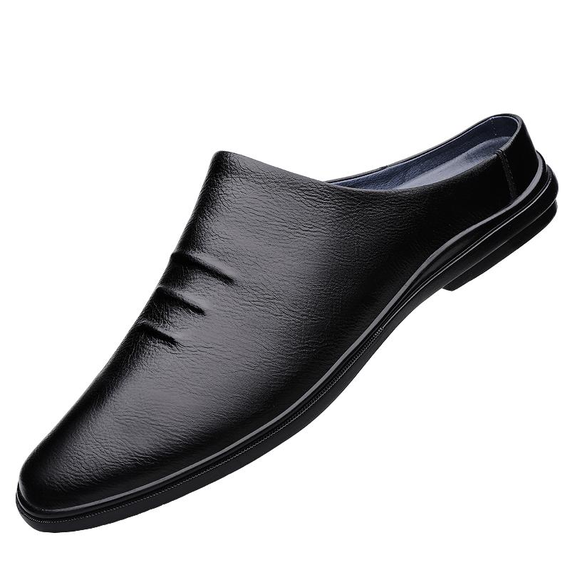 

Fashion Summer Punching Men Handmade Non-slip Half Dragging Comfortable Light Home Slippers Casual High-quality Flat Bottomed Loafers 45 чёрный
