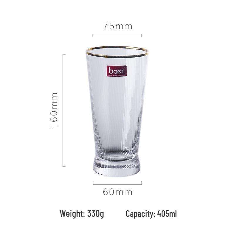 Nordic Gold-Painted Glass Cup with Vertical Stripes - Transparent Beverage, Juice, and Coffee Cup with Gold Rim