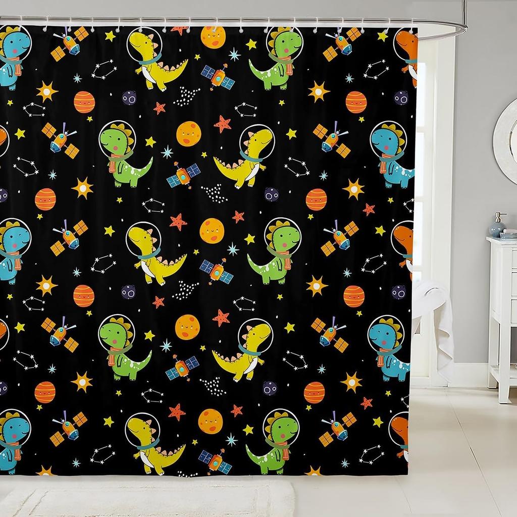 Cartoon Dinosaur Shower Curtain Coconut Tree Hawaii Tropical Bathroom Shower Curtain Sets | Ancient Wild Animals Waterproof