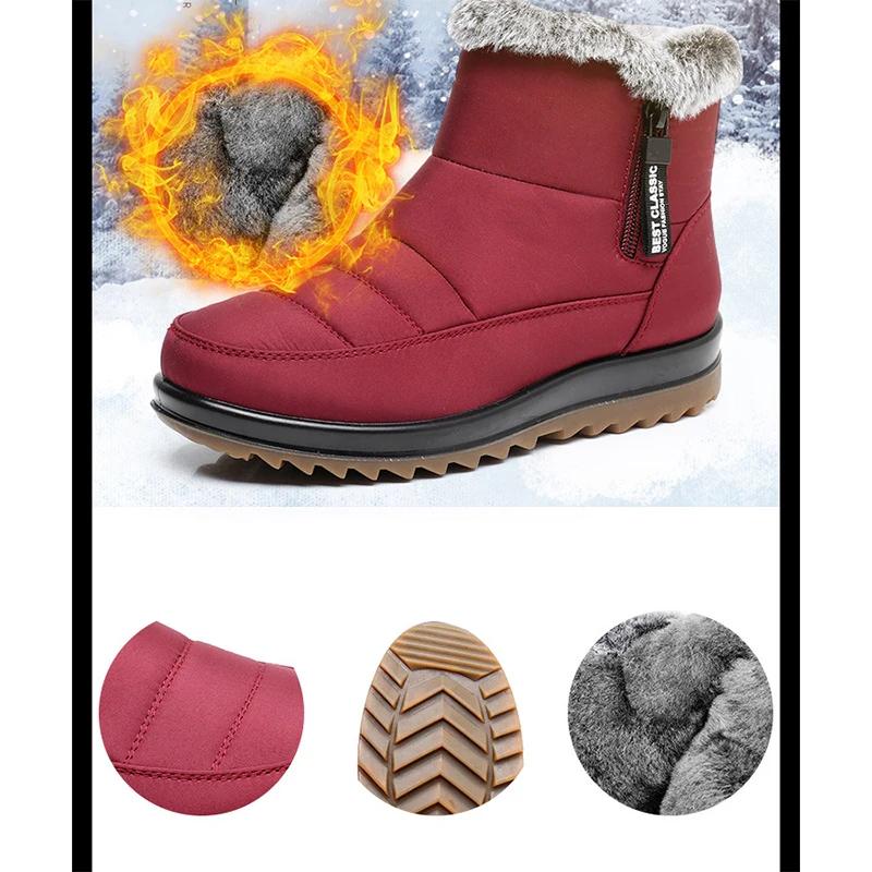 2025 Winter Shoes Women Snow Boots Thick Sole Flat Waterproof Non-slip Ladies Ankle Boots Warm Plush Black Red Plus Size 41