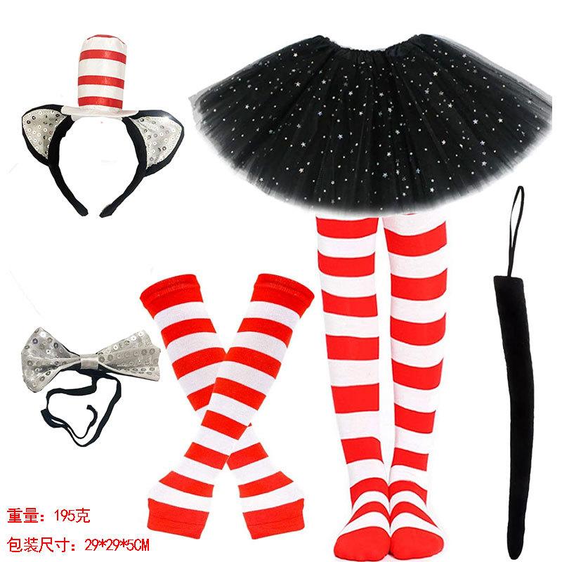 Cat Costume with Hat Set for Adults Accessories for Reading Across America Day Cosplay Party Red