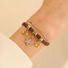 Brown Leather Sun & Star Double-Layer Choker Necklace - Y2K Niche Style for Women