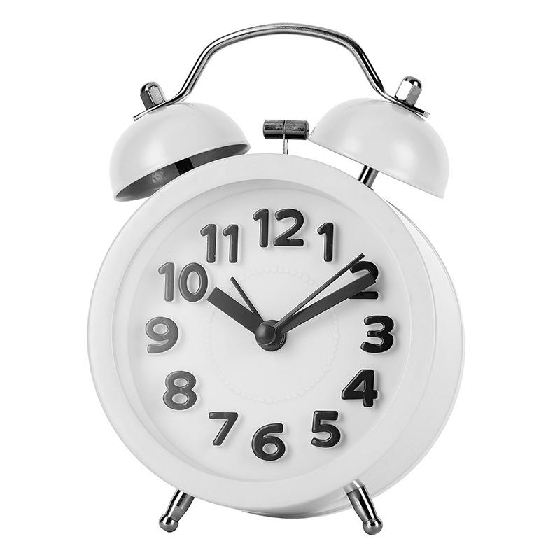 Three-dimensional digital creative bell ringing clock convex literal texture fashionable metal alarm clock silent luminous seat clock