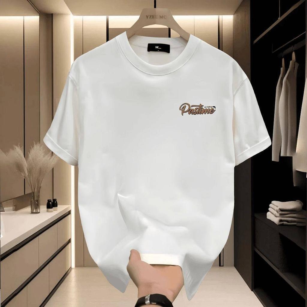 Cotton Short-Sleeved T-Shirt Men'S American Retro Half-Sleeved Student Top Boys Crew Neck Pattern Print Japanese