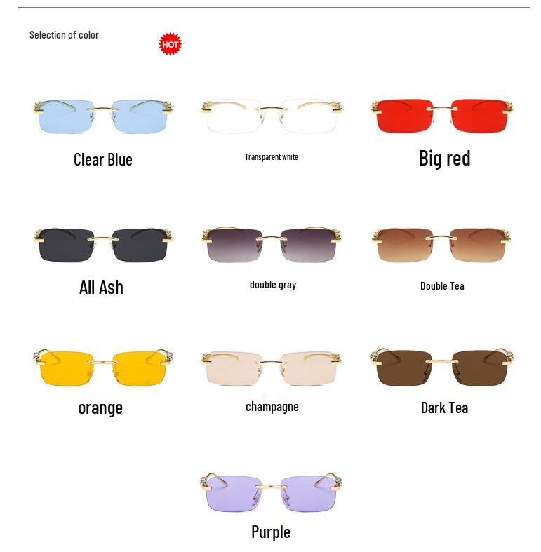 Cheetah Frameless Square Retro Leopard Metal Sunglasses 2022 Trend