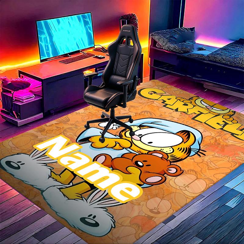 Custom Name Personalized Garfield Print Carpet, Versatile Home Decor Rug, for Playroom, Apartment, Balcony, Entryway, Hallway Gift